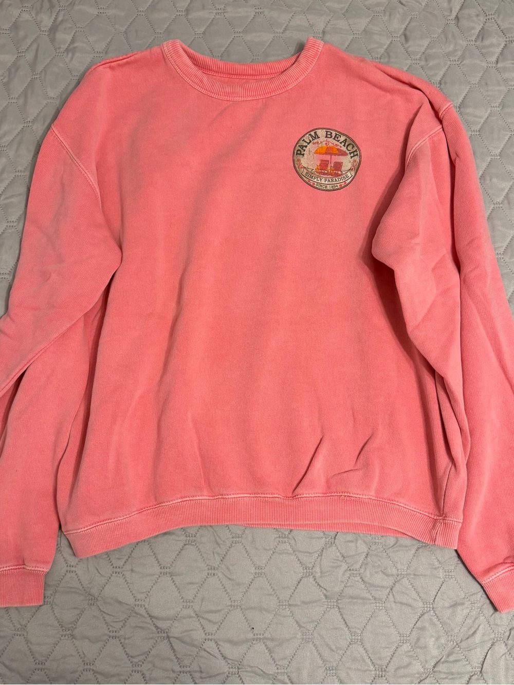 Coral Crewneck Sweatshirt Palm Beach Themed Women's Sweater - Size S